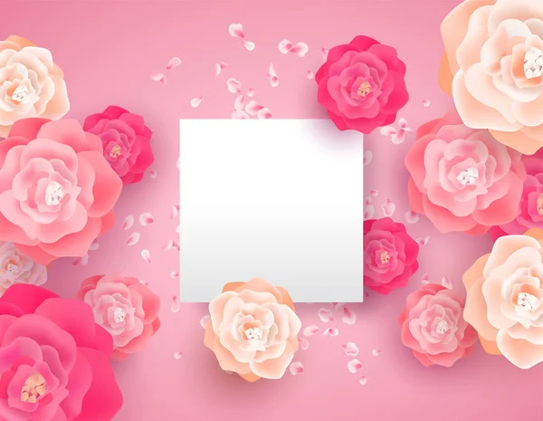コピースペース付きピンクの春の花カードテンプレート — ストックベクタ