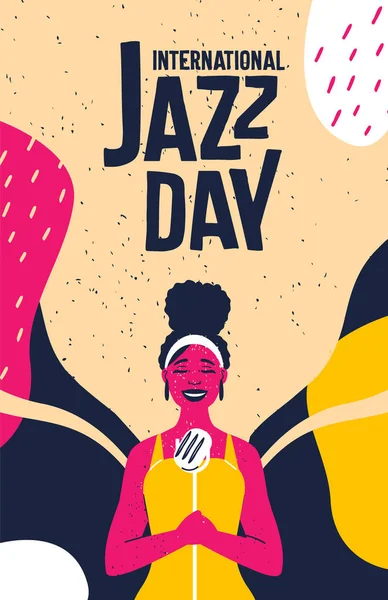 Giornata Internazionale del Jazz poster retrò della cantante donna — Vettoriale Stock