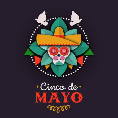 Papercut kafatası mariachi Cinco de Mayo kartı