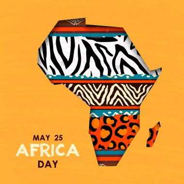 Vahşi hayvan Afrika haritası 25 Mayıs Afrika Günü kartı