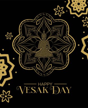 Altın lotus çiçek ve buda Vesak Günü kartı