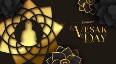 Altın kağıt ve çiçek kesilmiş Vesak Günü kartı