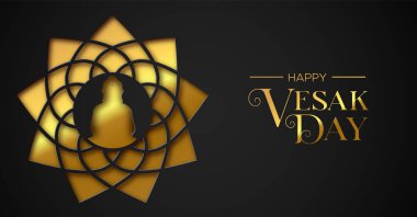 Altın kağıt kesilen Vesak Günü tebrik kartı buda