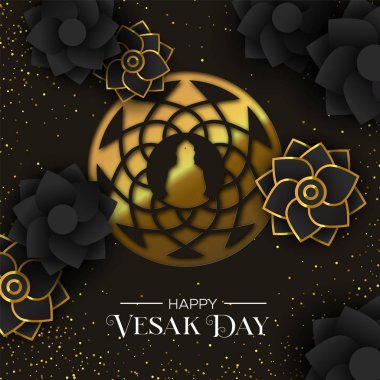 Altın kağıt ve çiçek kesilmiş Vesak Günü kartı