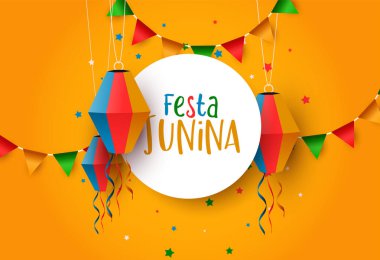 Balon ve bayraklar Festa Junina festival kartı
