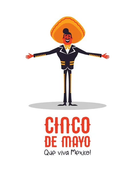 Glücklich Cinco de Mayo Karte von mexikanischen Mariachi-Mann — Stockvektor