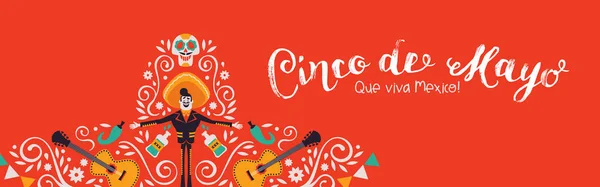 Cinco de Mayo banner de mariachi chapéu decoração — Vetor de Stock