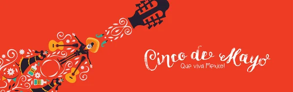 Cinco de Mayo banner de decoración de guitarra mariachi — Vector de stock