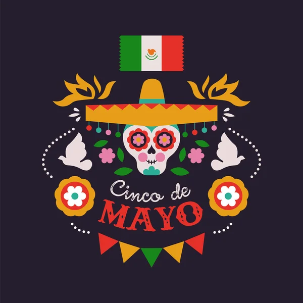 Happy Cinco de Mayo cartão de crânio mariachi — Vetor de Stock