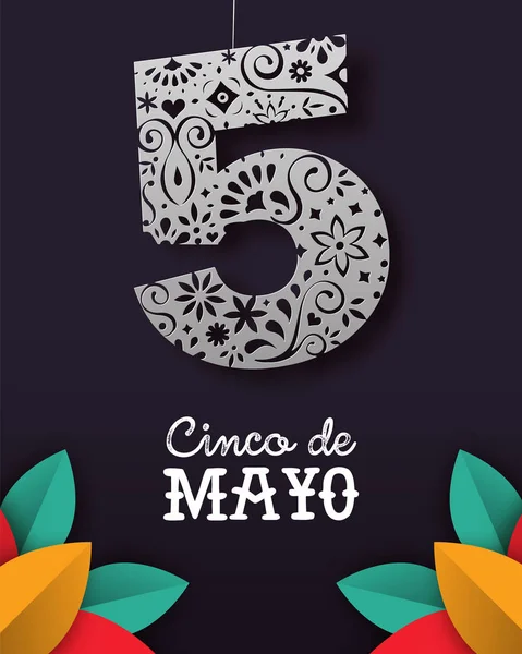 Cinco de Mayo papercut-kort för mexikansk semester — Stock vektor