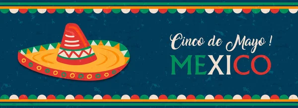 Happy Cinco de Mayo mexican mariachi hat banner — Stock Vector