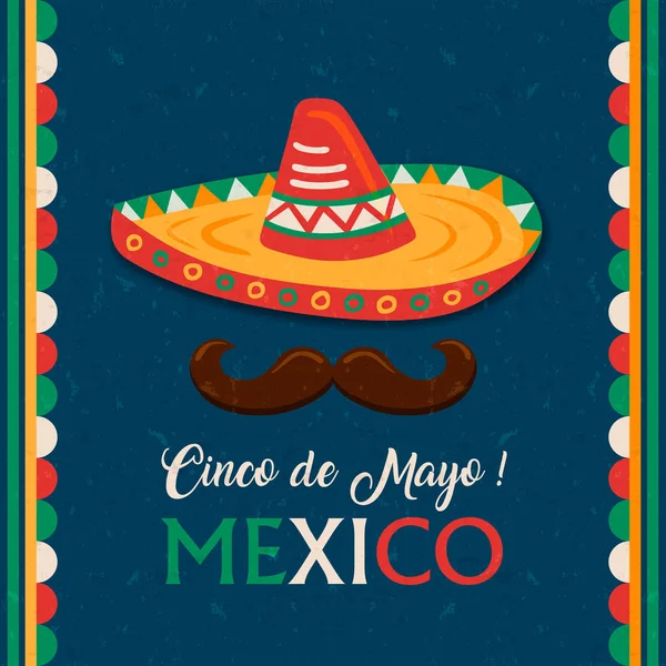 Κάρτα Σίνκο ντε Μάγιο από μεξικάνικο καπέλο Μαριάτσι — Διανυσματικό Αρχείο