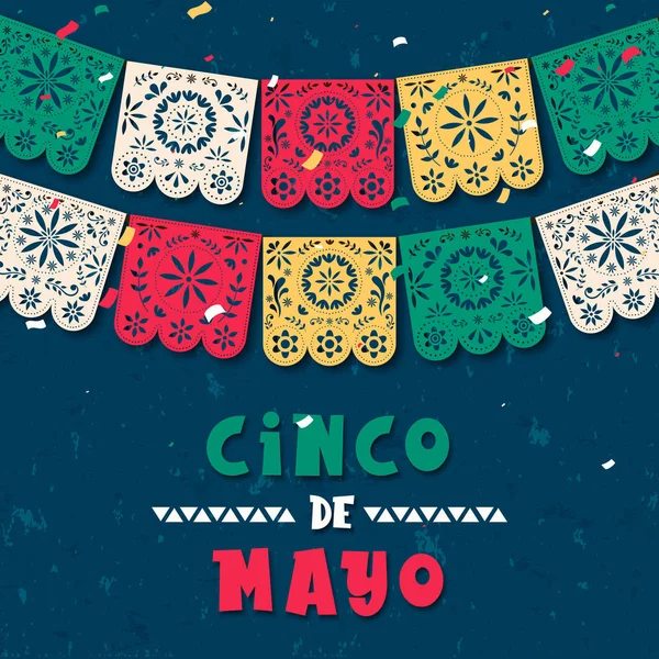 Cinco de Mayo carte drapeau en papier pour les vacances au Mexique — Image vectorielle