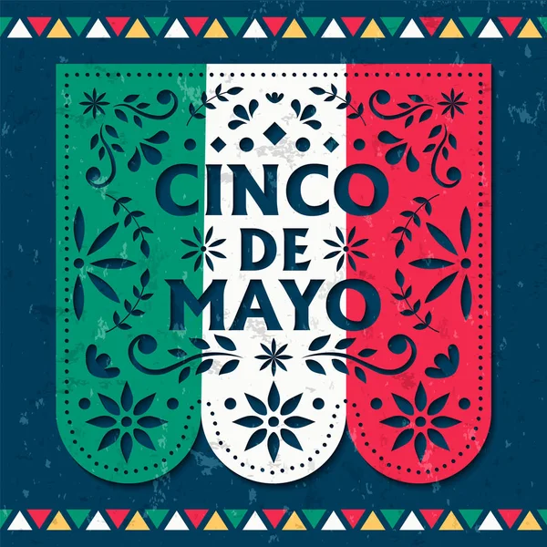 Happy Cinco de Mayo cartão de papel mexicano cortar bandeira — Vetor de Stock