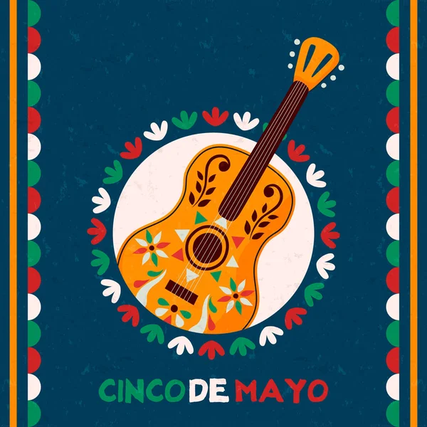 Glücklich cinco de mayo mexikanische mariachi gitarre karte — Stockvektor