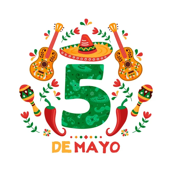 Cinco de Mayo kaart van Mexicaanse mariachi decoratie — Stockvector