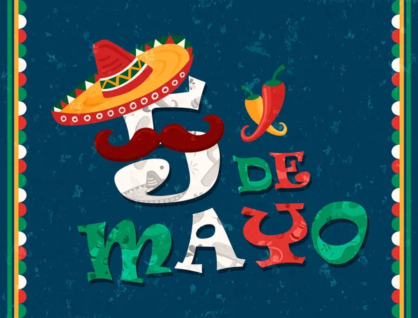 Kartu Cinco de Mayo dari topi pria mariachi Meksiko - Stok Vektor