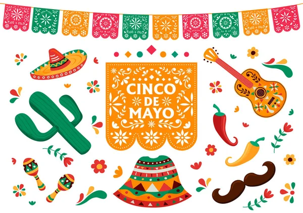Cinco de mayo Reihe mexikanischer Kultur Dekoration — Stockvektor