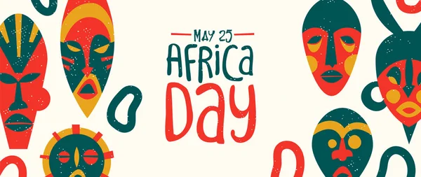 25 maja Afryka dzień banner plemiennych afrykańskich maski — Wektor stockowy