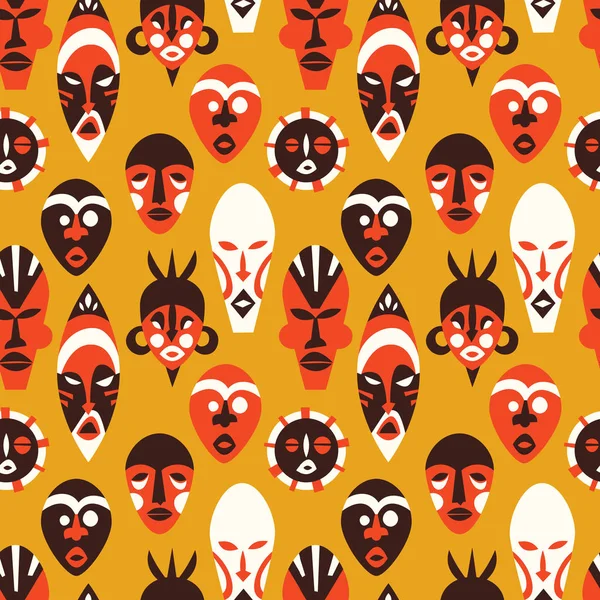 Tribal Afrikaanse masker kunst achtergrond patroon — Stockvector