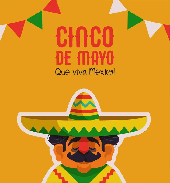 Happy Cinco de Mayo greeting card of mariachi man — Stock Vector