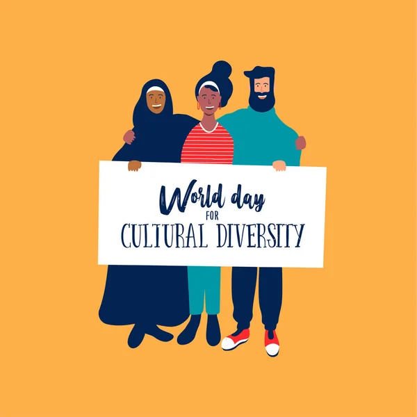 Cultural Diversity day card of diverse friends — Stock Vector