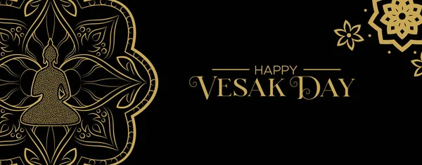 Vesak Day bandiera di fiore di loto d'oro e buddha — Vettoriale Stock