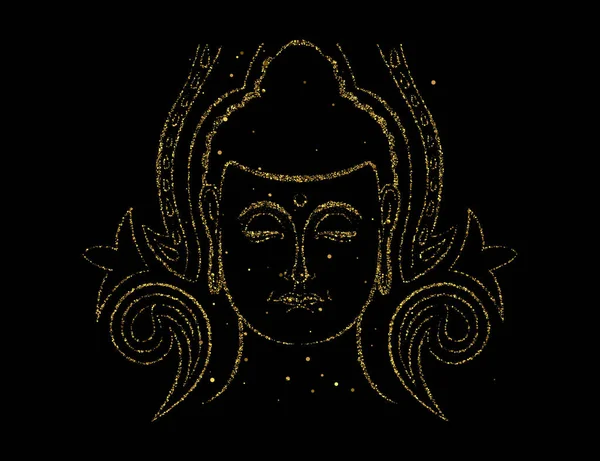 Gold-Glitzerbuddha-Gesicht für asiatisches Kunstkonzept — Stockvektor
