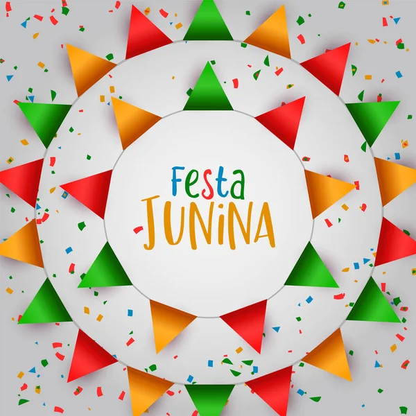 Tarjeta de felicitación del festival Festa Junina de banderas de color — Vector de stock