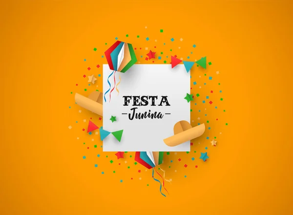 Festa Junina Papier Kunst Partei Zeichen und Text Zitat — Stockvektor