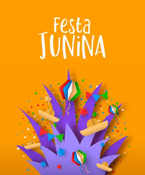 Festa Junina papel arte fiesta decoración tarjeta — Vector de stock