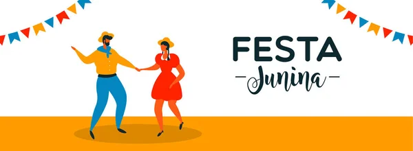 Festa Junina πανό του ευτυχισμένο ζευγάρι που χορεύει — Διανυσματικό Αρχείο