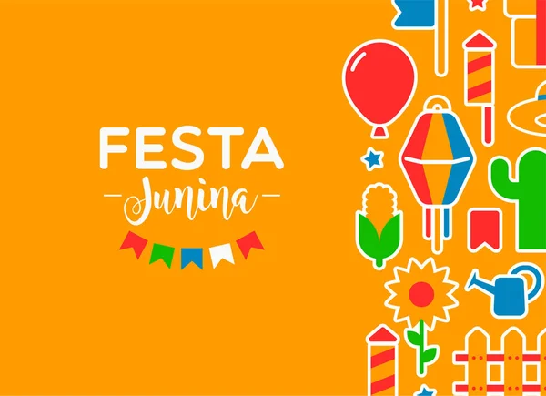 Festa Junina fiesta decoración de la tarjeta de dibujos animados — Vector de stock