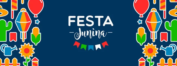 Boldog Festa Junina Party dekoráció Web Banner — Stock Vector