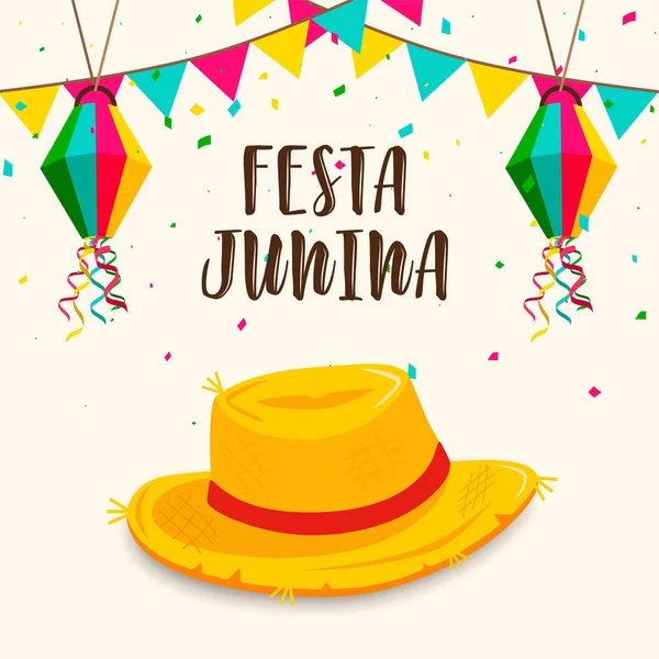 Festa Junina karta s slamným kloboukem pro brazilskou akci — Stockový vektor