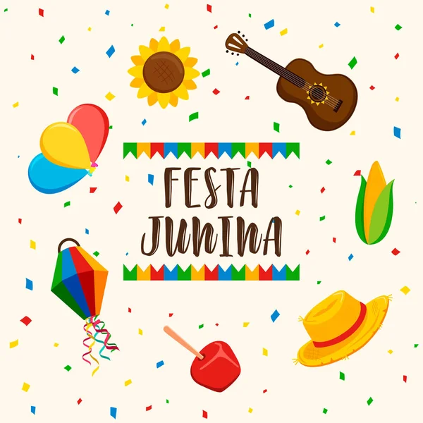 Festa Junina ευχετήρια κάρτα βραζιλιάνικης διακόσμησης — Διανυσματικό Αρχείο