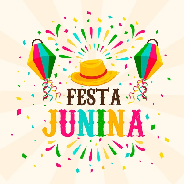 Festa Junina carte de ballon de carnaval et feu d'artifice — Image vectorielle