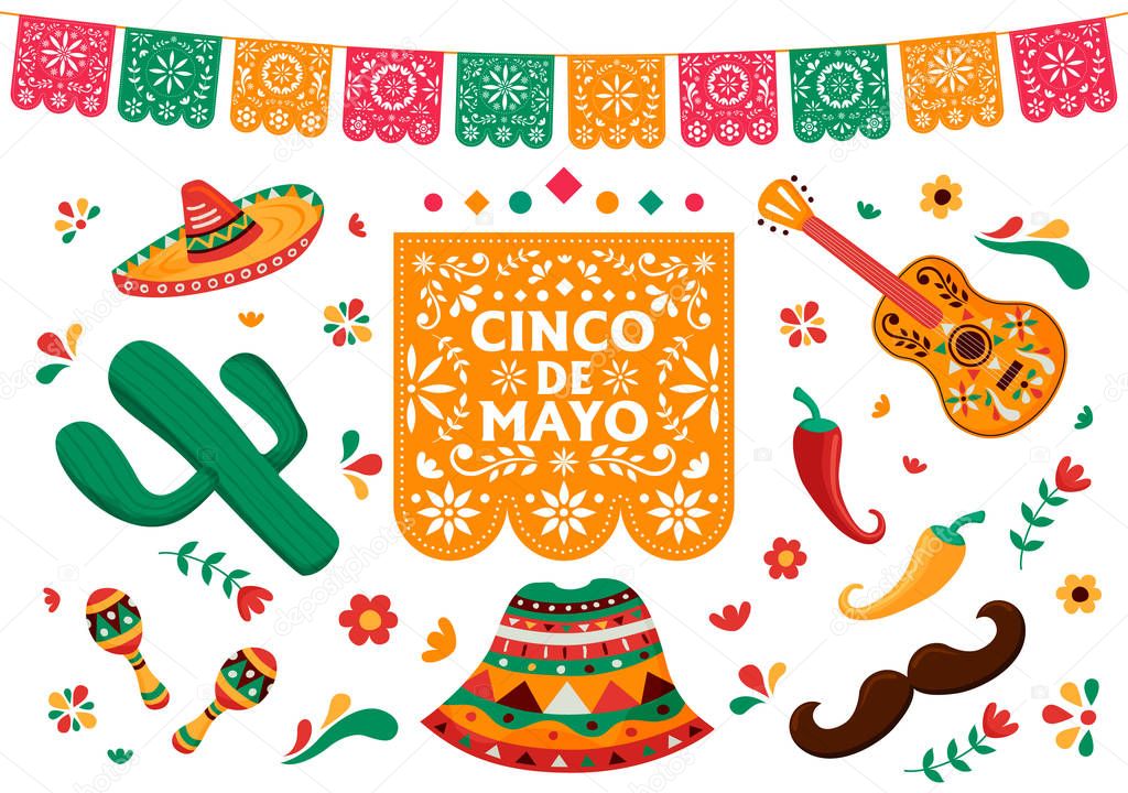 Cinco de Mayo set of mexican culture decoration