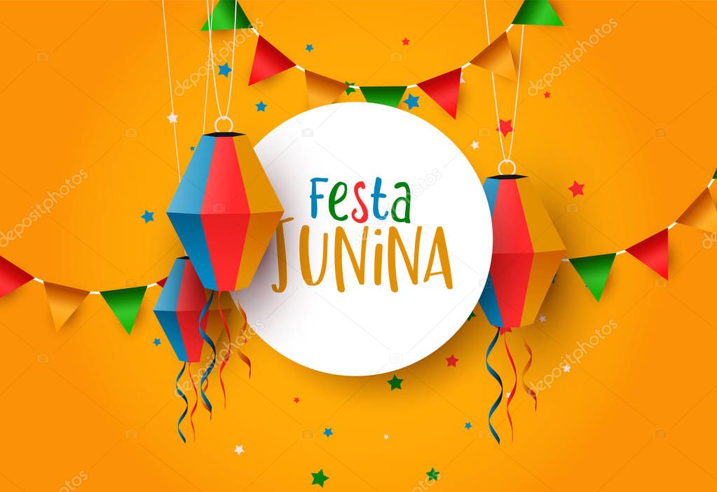 Festa Junina festival card of balloons and flags