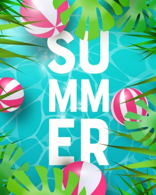 Tropikal bitkiler ve havuz yaz arka plan