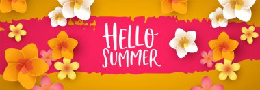 Merhaba 3d tropikal çiçeklerin Yaz web afiş