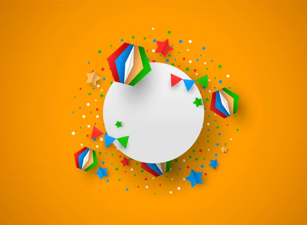 Modèle de carte d'anniversaire avec décoration de fête en papier — Image vectorielle