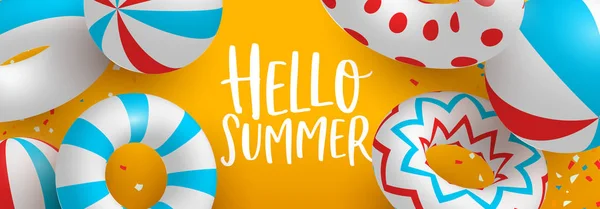 Olá bandeira de verão de decoração de festa de piscina 3d —  Vetores de Stock