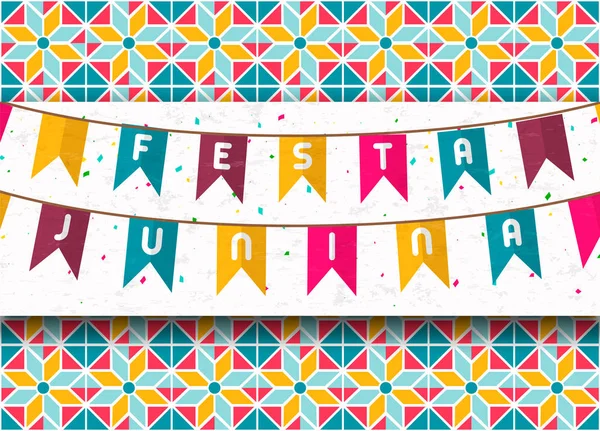 Festa Junina card of colorful carnival flags — Stock Vector