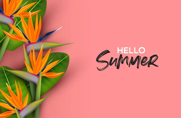Привіт Літня рожева листівка з 3d квітка райської птиці — стоковий вектор