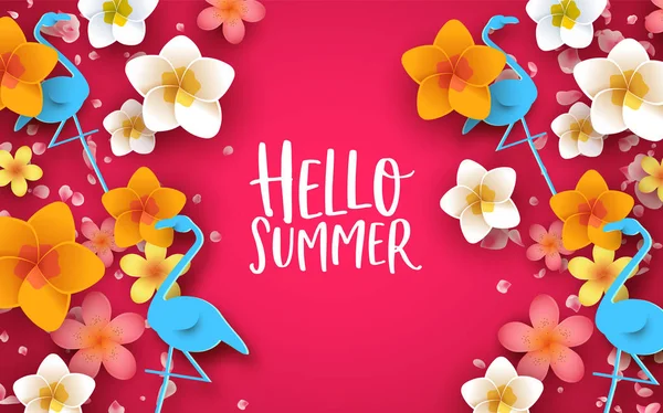 Hello Summer background of 3d tropical flowers — Stock Vector