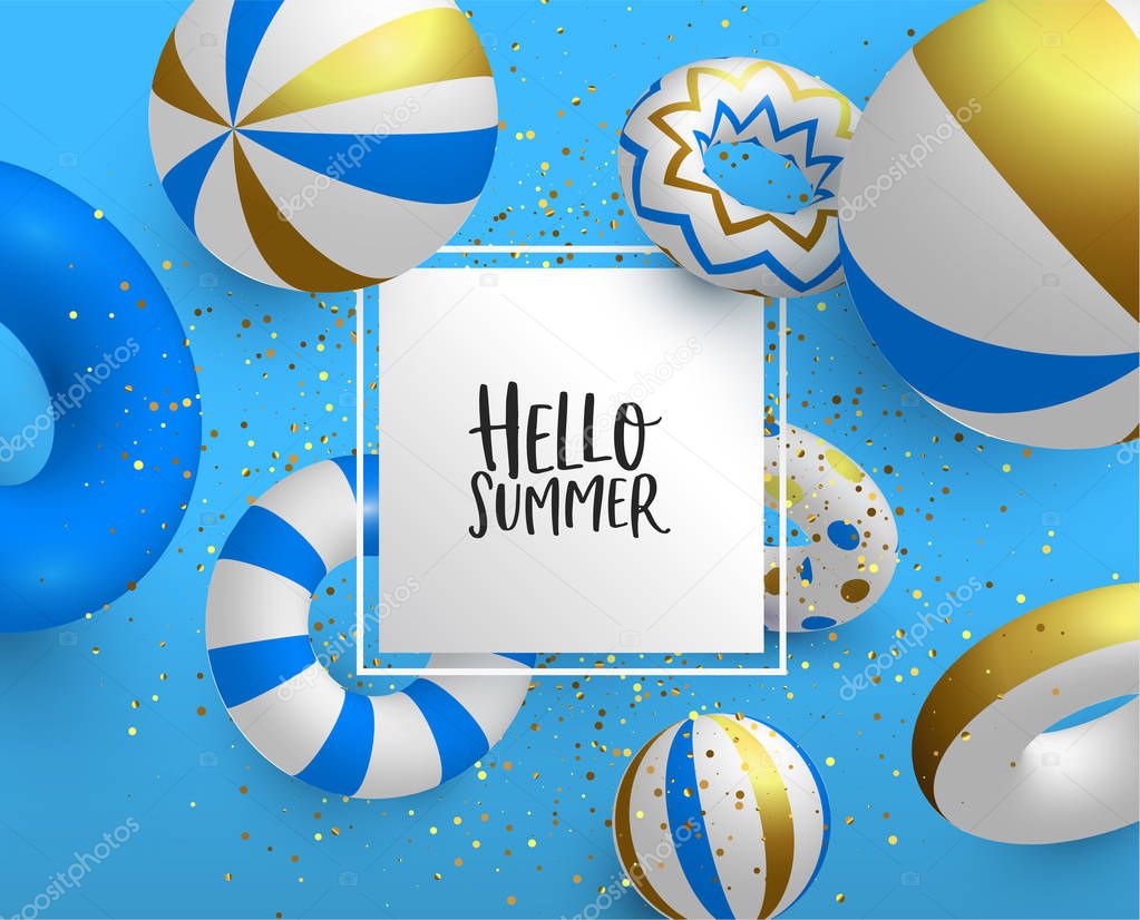 Holiday Summer card template of 3d gold life saver
