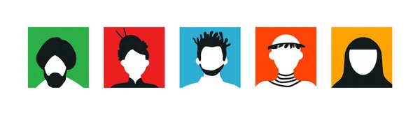 Ensemble de personnes diverses d'icône de visage coloré — Image vectorielle