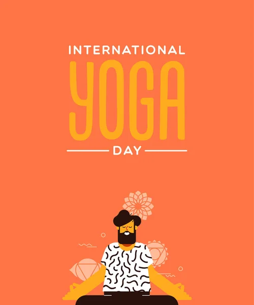 Yoga Day card of man in lotus pose exercise — 스톡 벡터