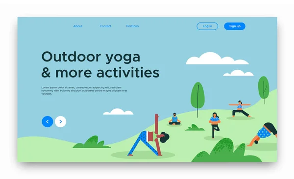 Plantilla de página de destino web yoga al aire libre — Vector de stock